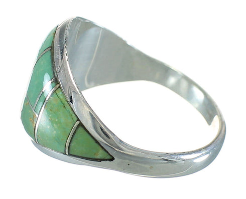 Authentic Sterling Silver Turquoise Inlay Ring Size 6-1/2 AX88521